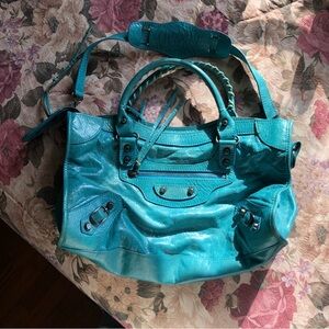 Balenciaga Turquoise Leather Shoulder Bag